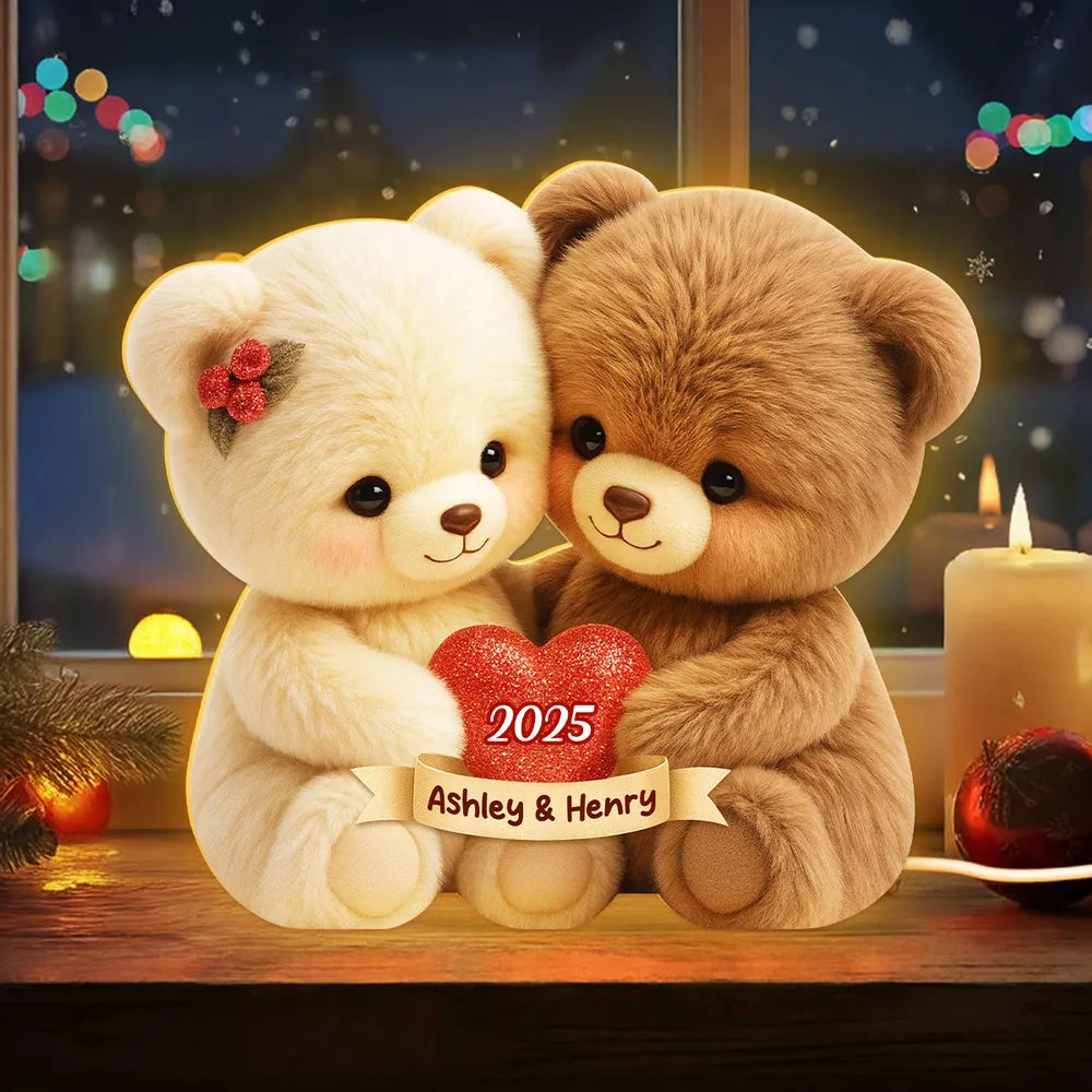 Personalized LED Teddy Bear Lamp for Couples with Custom Names - Romantic Gift Plaque MagicInPrints
