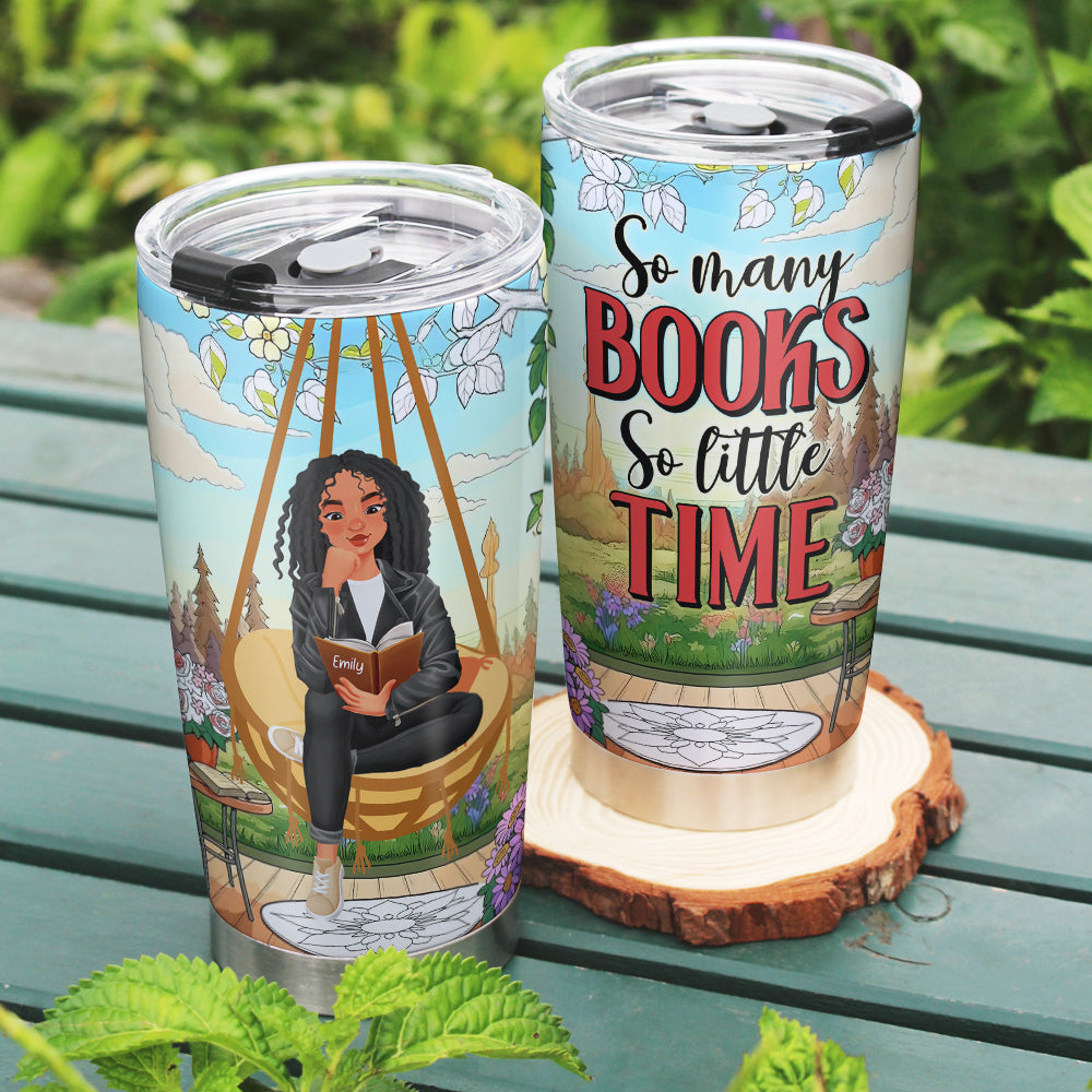 Personalized Tumbler for Book Lovers - So Many Books So Little Time Tumbler Cup PopCulturePrints