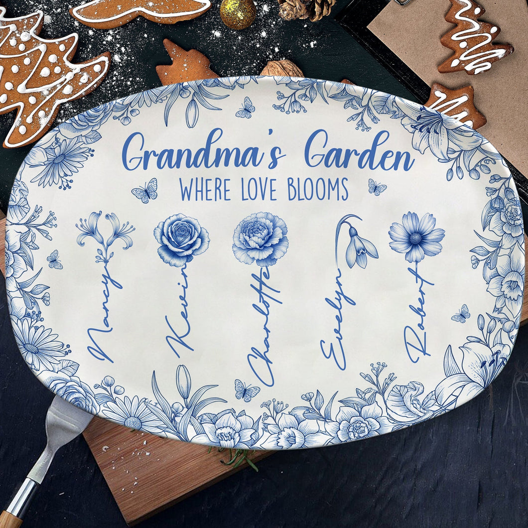 “Grandma's Garden: Where Love Blooms” - Personalized Birth Month Flowers Plate - Custom Gift for Grandma Plates MagicInPrints