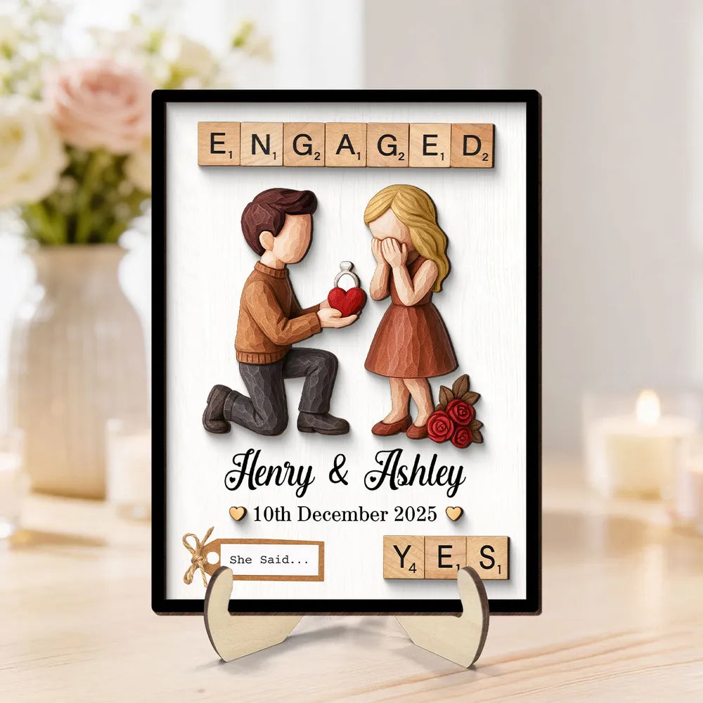 Personalized Engagement Keepsake Frame for Couples - Romantic Proposal Gift Plaque MagicInPrints