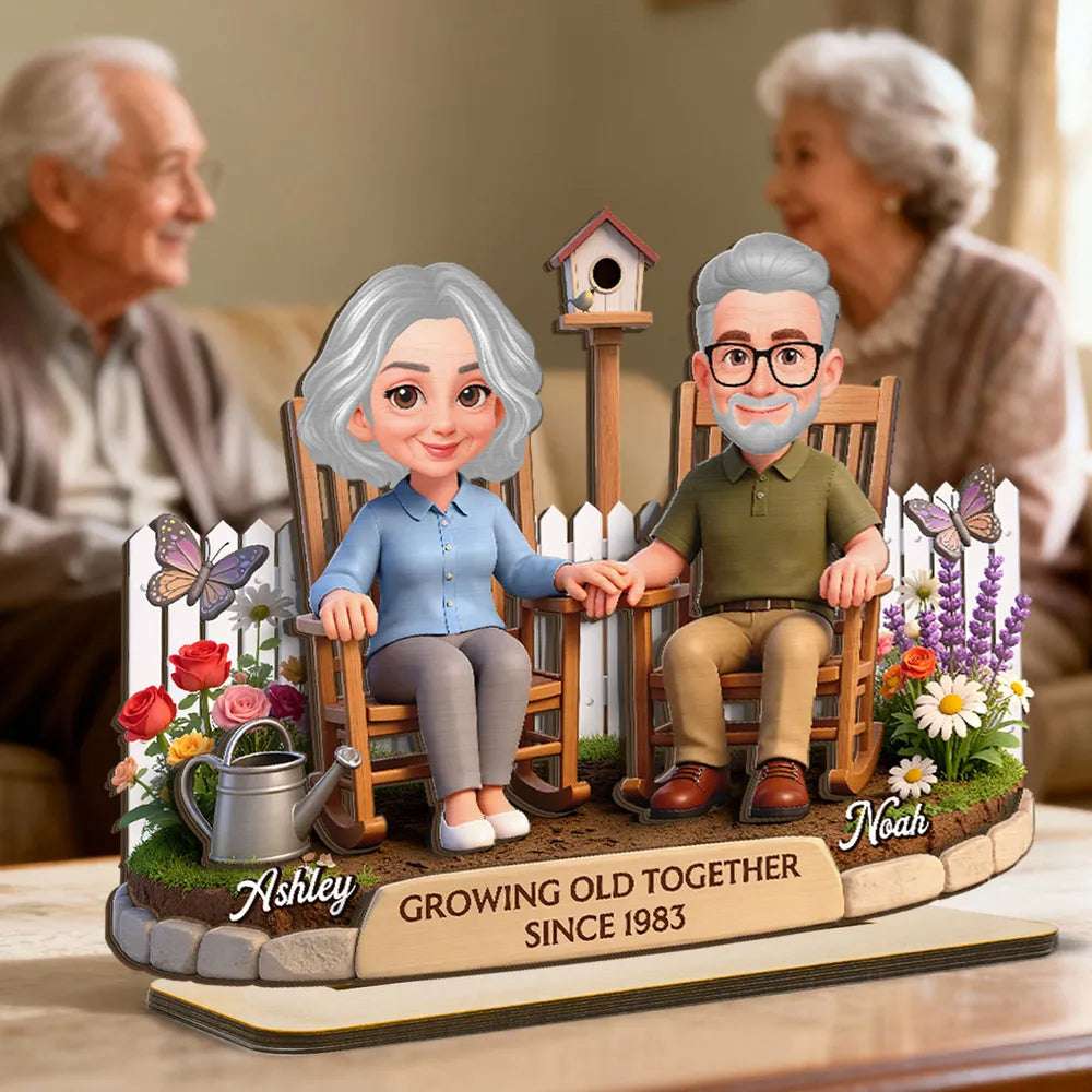Personalized Couple Figurine for Seniors - Growing Old Together Anniversary Gift Plaque MagicInPrints