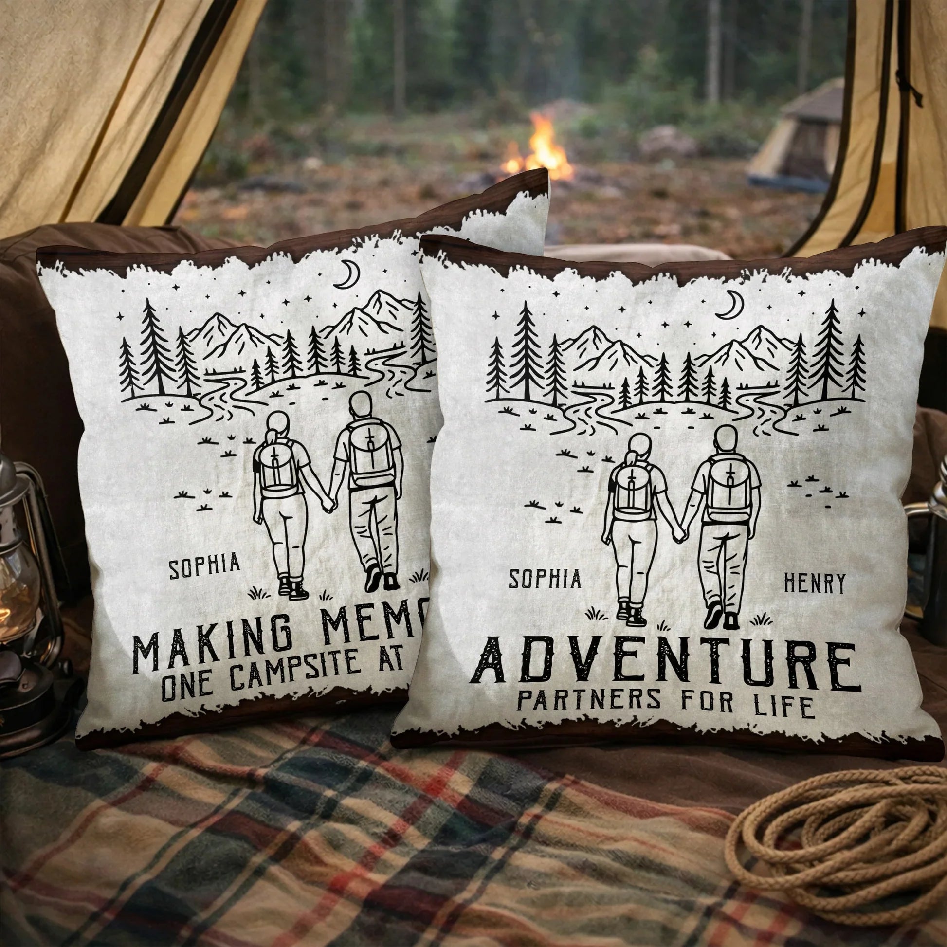 Personalized Adventure Couple Pillow Set for Outdoor Lovers - Perfect for Camping Trips Pillow MagicInPrints