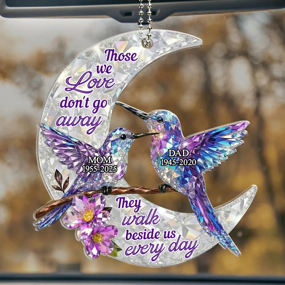 Personalized Memorial Car Ornament for Parents - Crystal Hummingbirds Car Hanger MagicInPrints