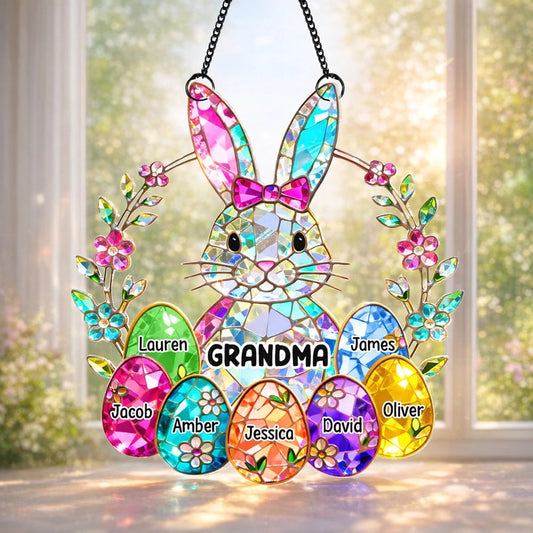 Personalized Easter Bunny Stained Glass Suncatcher for Grandma - Family Gift Ornament MagicInPrints