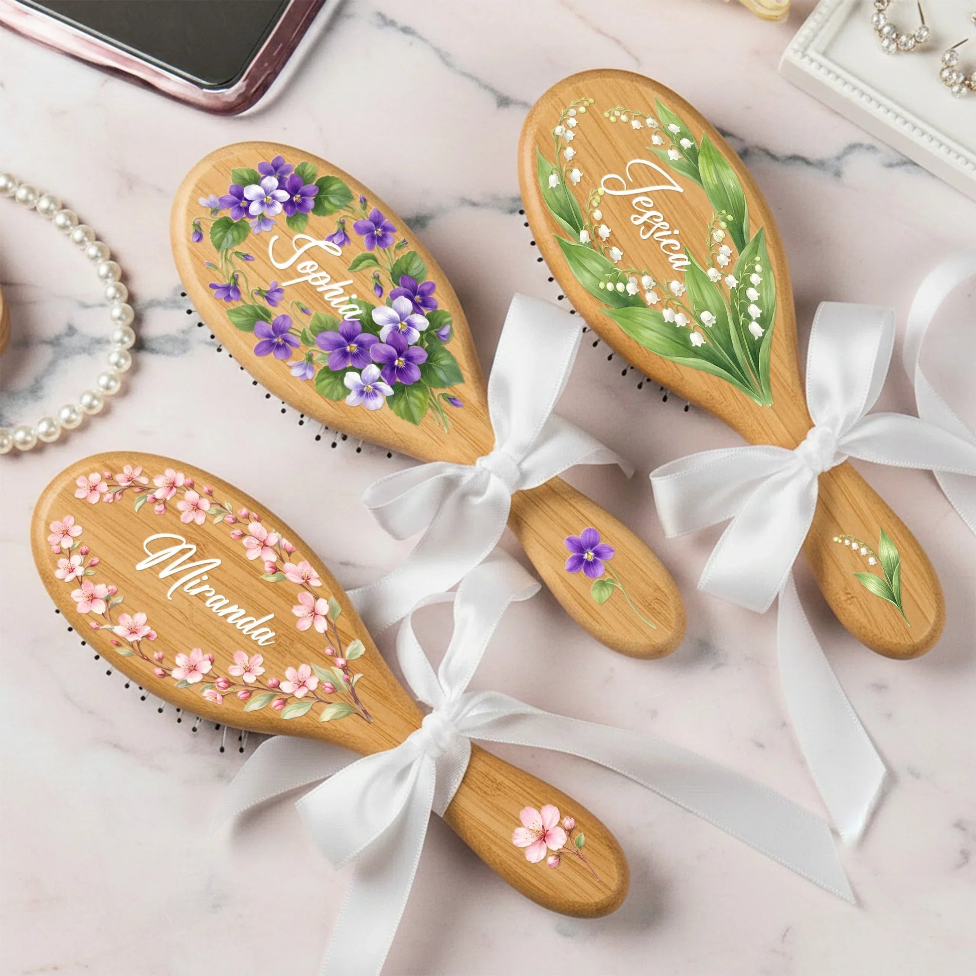 Personalized Floral Bamboo Hair Brush for Women - Elegant Gift Beauty Tools MagicInPrints