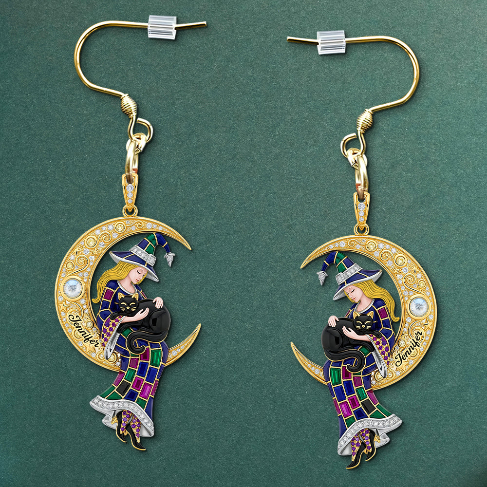 "Enchant Your Style with the Mystical Charm of our Black Cat & Witch Acrylic Earrings" - Personalized Gifts for Witch Lovers