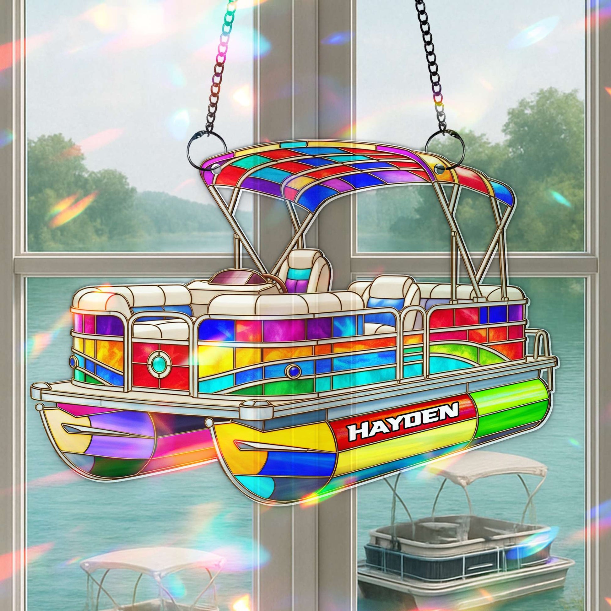 Colorful Pontoon Boat Suncatcher - Personalized Christmas Gifts For Pontoon Lovers Ornament MagicInPrints