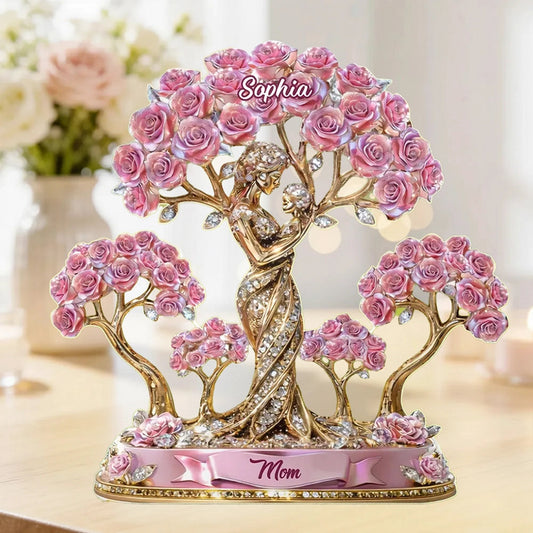 Personalized Rose Tree Sculpture for Mom - Elegant Mother's Day Gift Plaque MagicInPrints