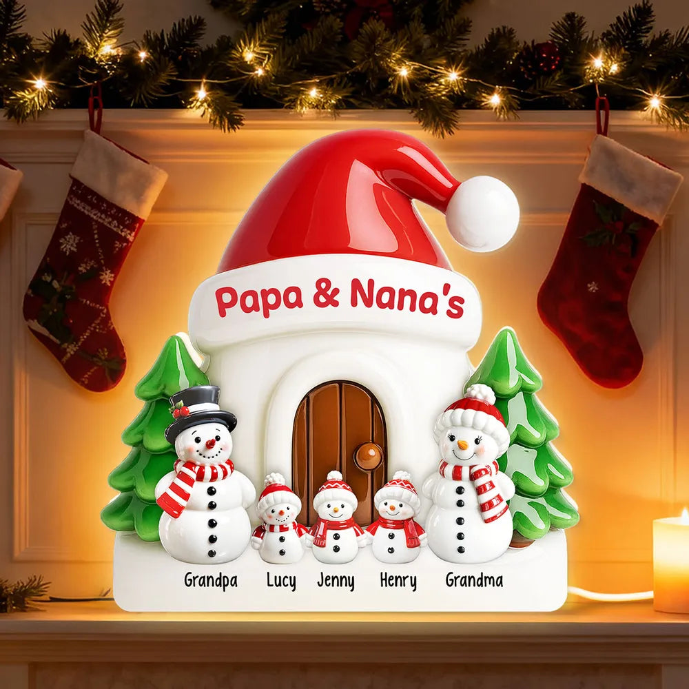 Personalized Christmas Snowman Family LED Light for Grandparents - Holiday Decor Plaque MagicInPrints