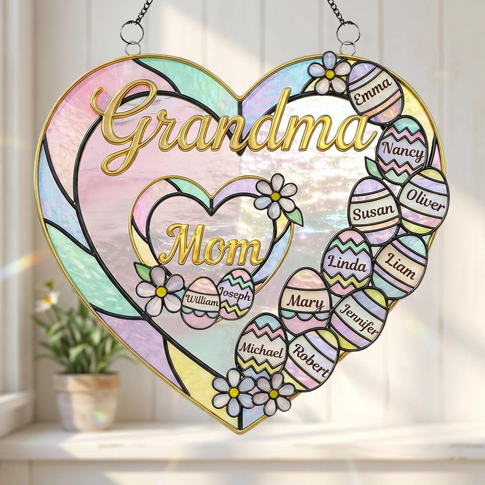 Personalized Heart Stained Glass Suncatcher for Grandma - Mother's Day Gift Ornament MagicInPrints