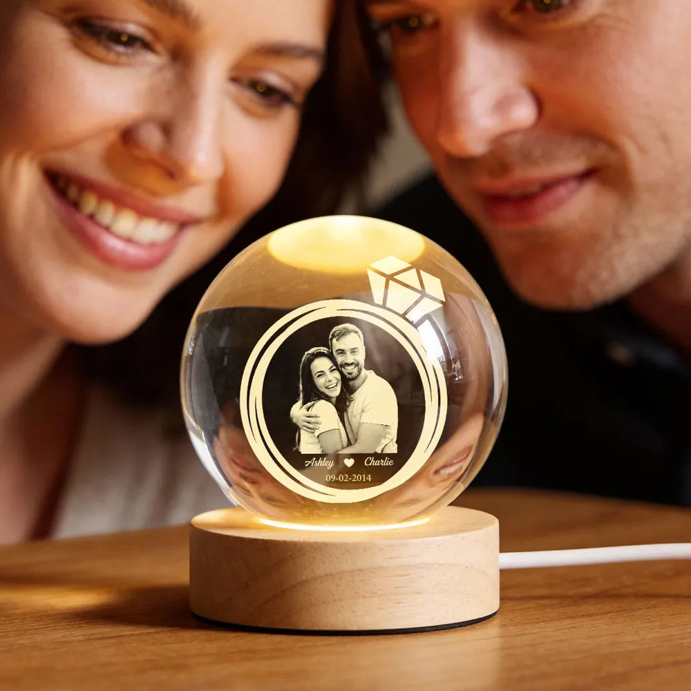Custom Photo Engraved LED Crystal Ball for Couples - Romantic Gift Lamp MagicInPrints