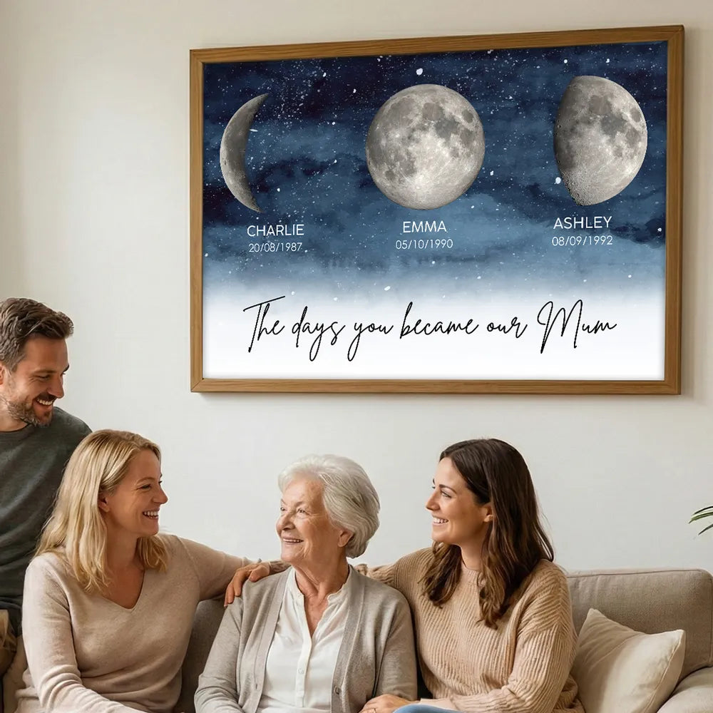 Personalized Moon Phase Print for Mom - Custom Dates and Names - Sentimental Gift Poster or Canvas MagicInPrints
