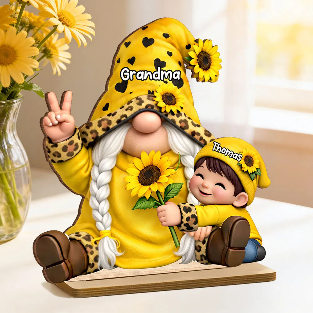 Personalized Grandma Sunflower Gnome Figurine for Family Decor - Custom Names Gift Plaque MagicInPrints