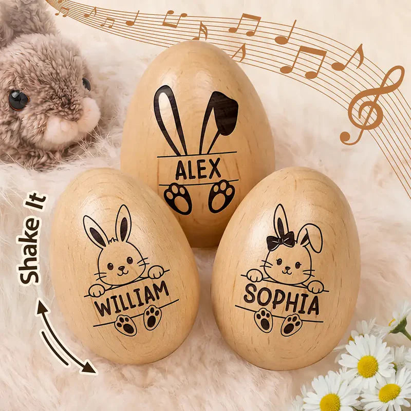 Personalized Wooden Easter Eggs for Kids with Bunny Design - Easter Basket Gift Musical Instruments MagicInPrints