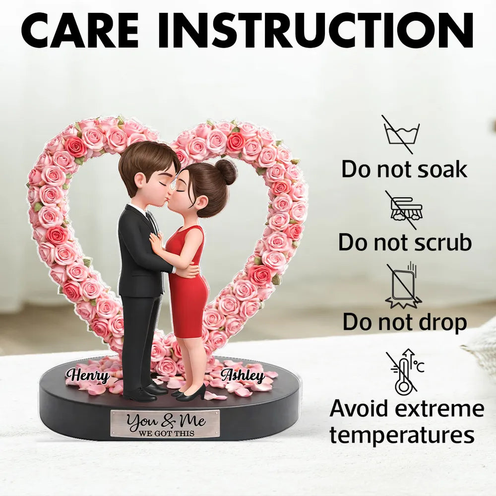 Personalized Couple Figurine Romantic Gift Heart-Shaped Base - Anniversary Present Plaque MagicInPrints