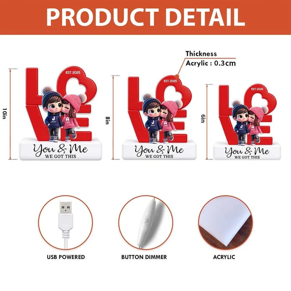 Personalized Couple Figurine Night Light for Lovers - Anniversary Gift Plaque MagicInPrints
