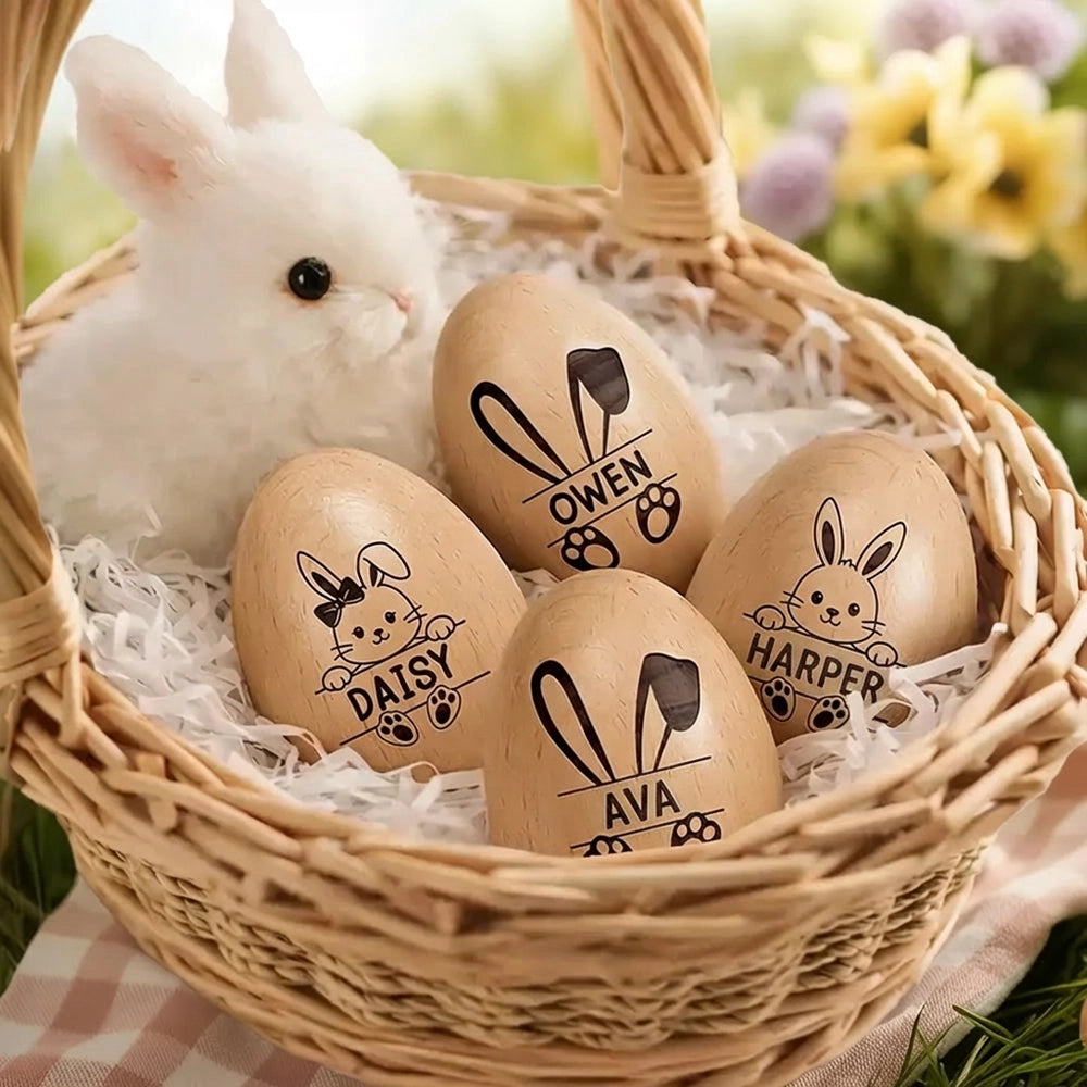 Personalized Wooden Easter Eggs for Kids with Bunny Design - Easter Basket Gift Musical Instruments MagicInPrints
