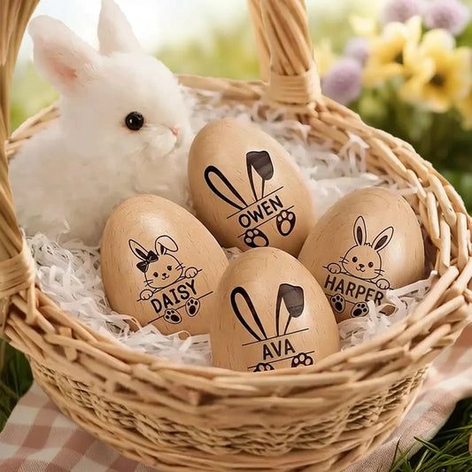 Personalized Wooden Easter Eggs for Kids with Bunny Design - Easter Basket Gift Musical Instruments MagicInPrints