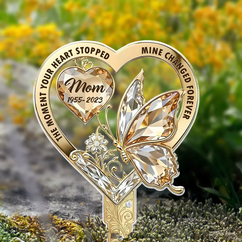 Personalized Memorial Garden Stake for Mom - Heart and Butterfly Design Sign MagicInPrints