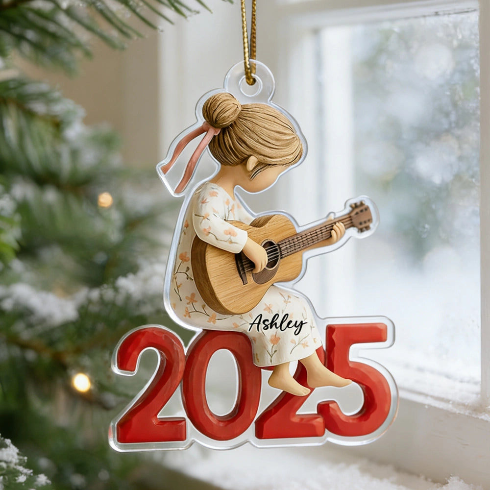 Personalized Girl Guitar Ornament - Custom Name 2025 Keepsake Ornament MagicInPrints
