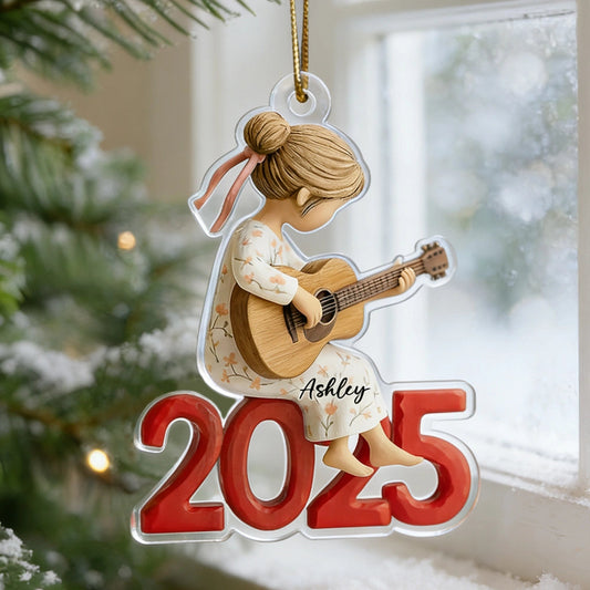 Personalized Girl Guitar Ornament - Custom Name 2025 Keepsake Ornament MagicInPrints
