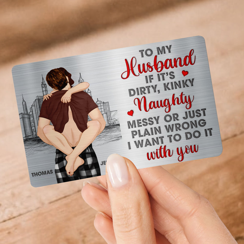 Personalized Naughty Couple Aluminum Wallet Card for Him Wallet Card PopCulturePrints