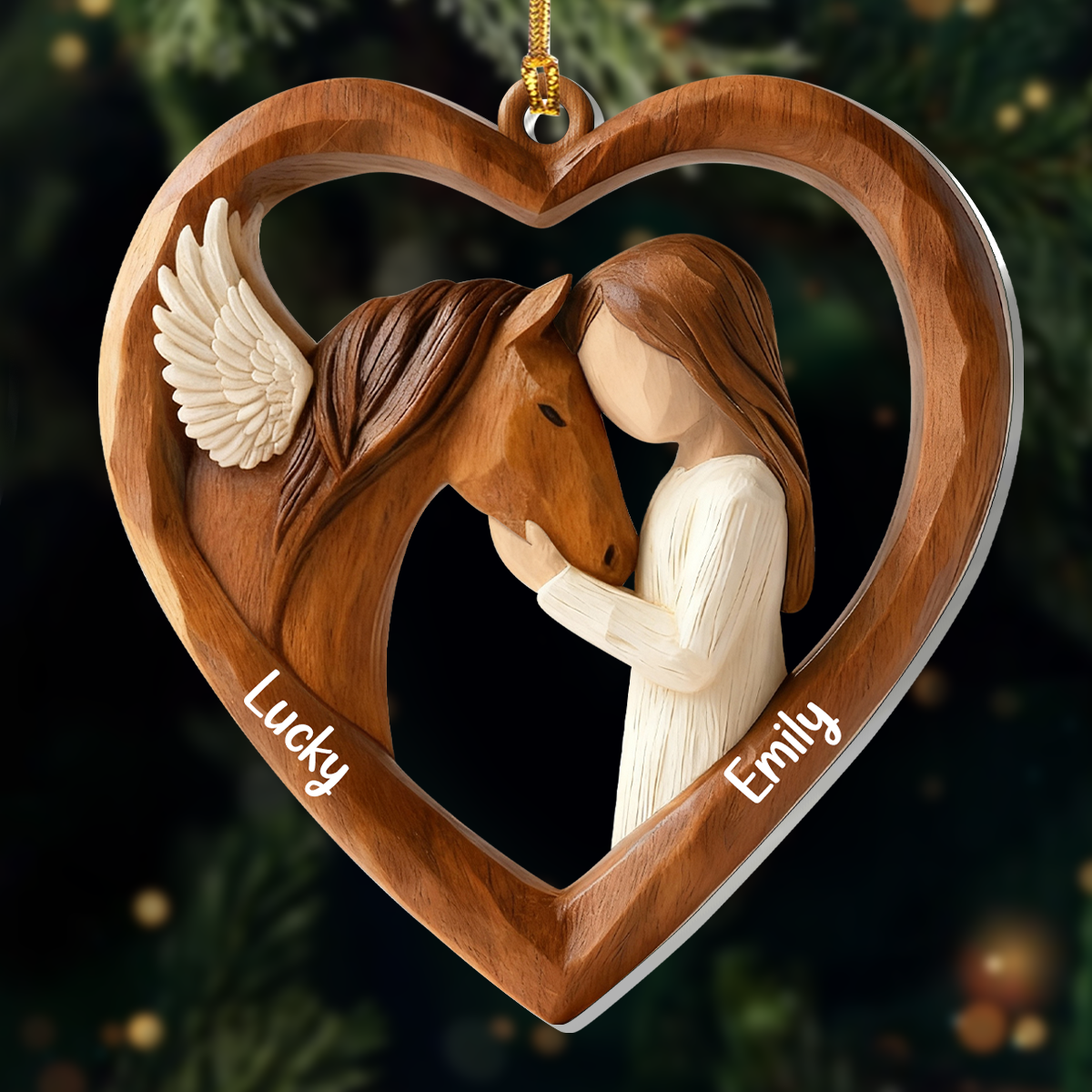 Personalized Heart-Shaped Wooden Ornament for Horse Lovers - Christmas Gift Ornament MagicInPrints