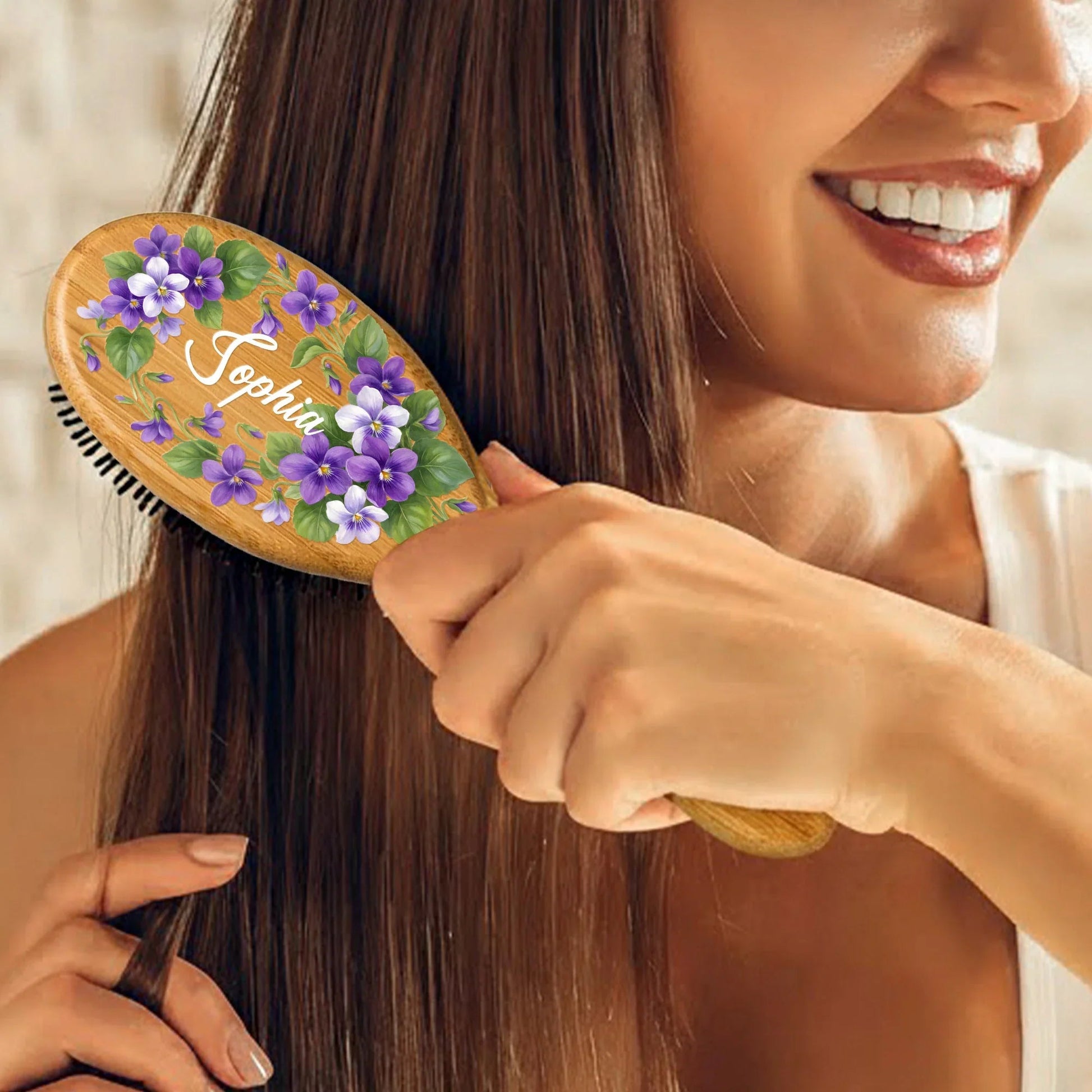 Personalized Floral Bamboo Hair Brush for Women - Elegant Gift Beauty Tools MagicInPrints