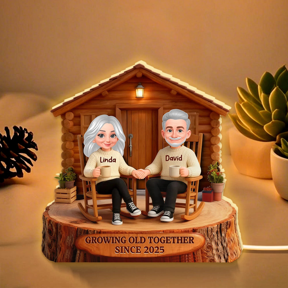 Personalized Couple Figurine with LED Cabin - Anniversary Gift for Seniors Plaque MagicInPrints