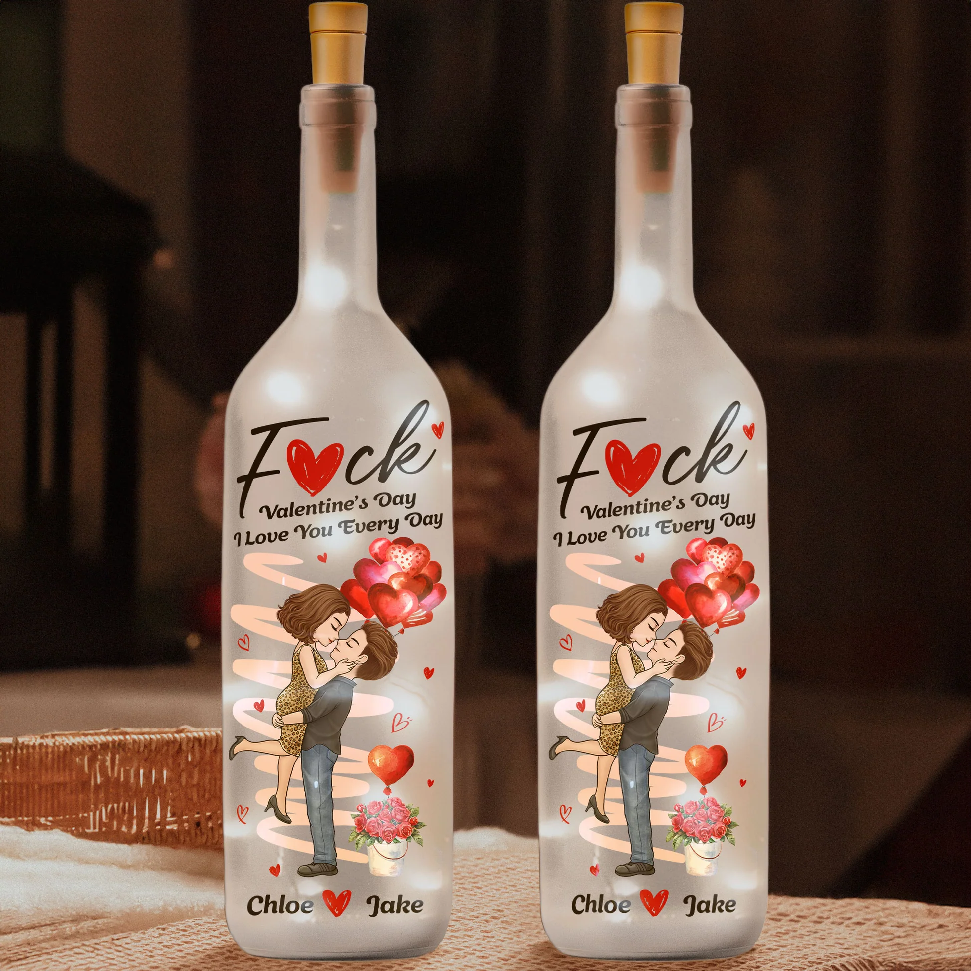 Personalized LED Wine Bottle Lamp for Couples - Romantic Valentine's Day Gift Lamp MagicInPrints