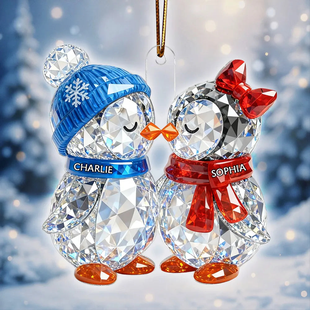 Personalized Crystal Penguin Couple Ornament for Christmas - Custom Names Ornament MagicInPrints