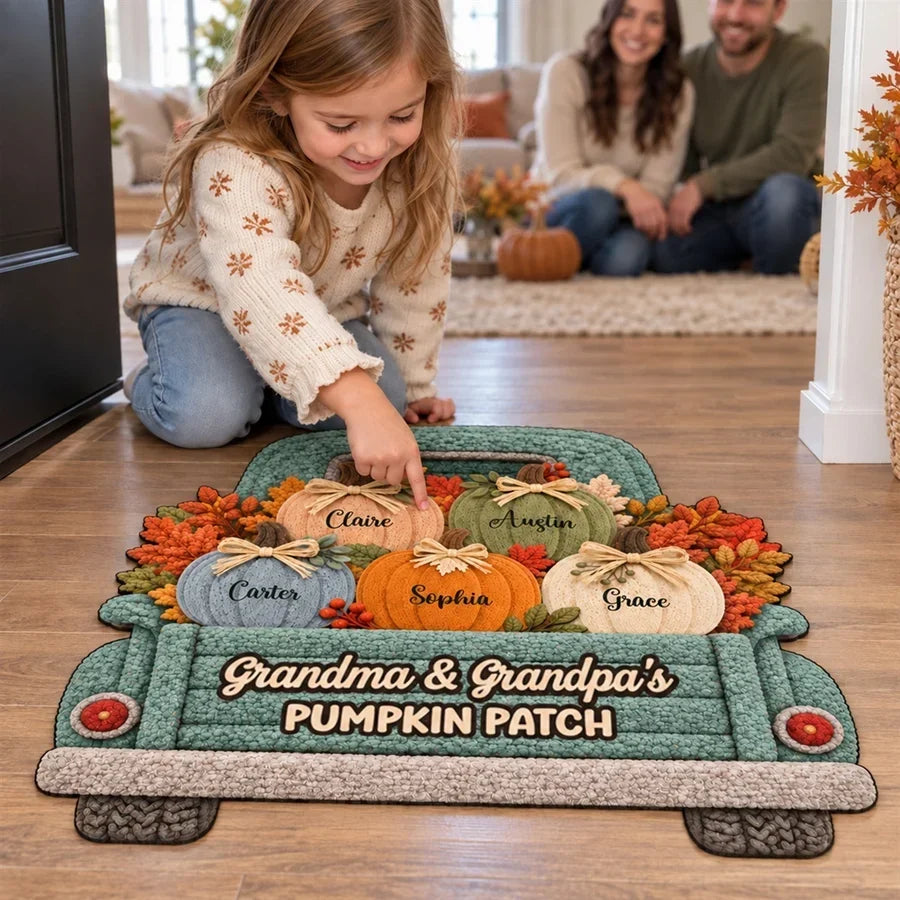 Personalized Autumn Pumpkin Truck Doormat Gift for Grandma and Grandpa