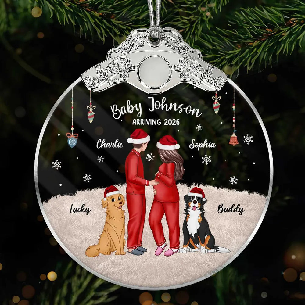 Personalized Family Christmas Ornament with Pets - Baby Announcement 2026 Ornament MagicInPrints