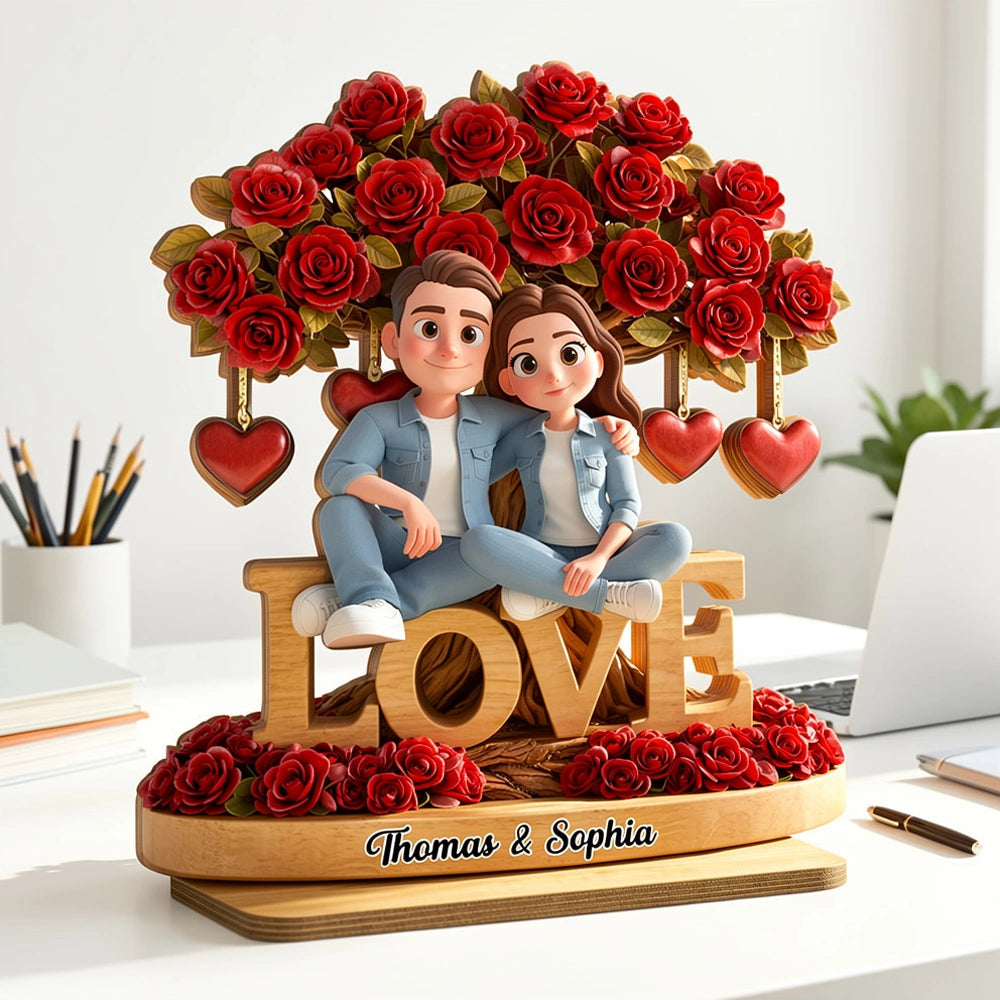 Personalized Couple Figurine Romantic Gift with Roses - Anniversary Keepsake Plaque MagicInPrints