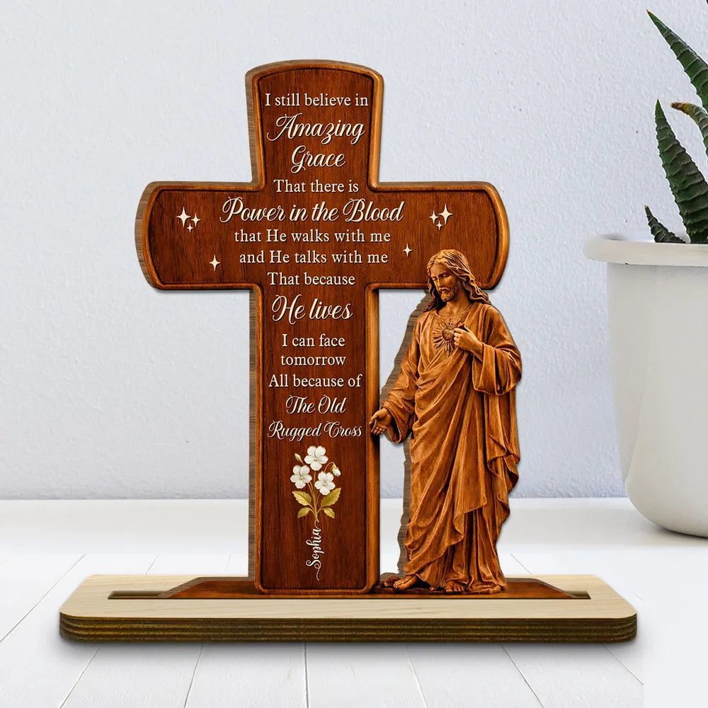 Personalized Wooden Cross with Jesus Figurine for Religious Home Decor - Inspirational Gift Plaque MagicInPrints