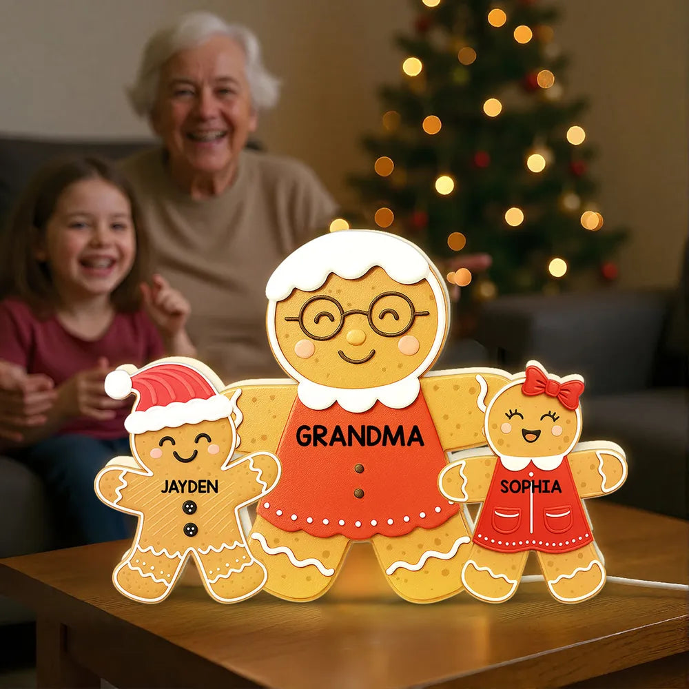 Personalized Gingerbread Family LED Light for Grandma - Christmas Decor Gift Plaque MagicInPrints