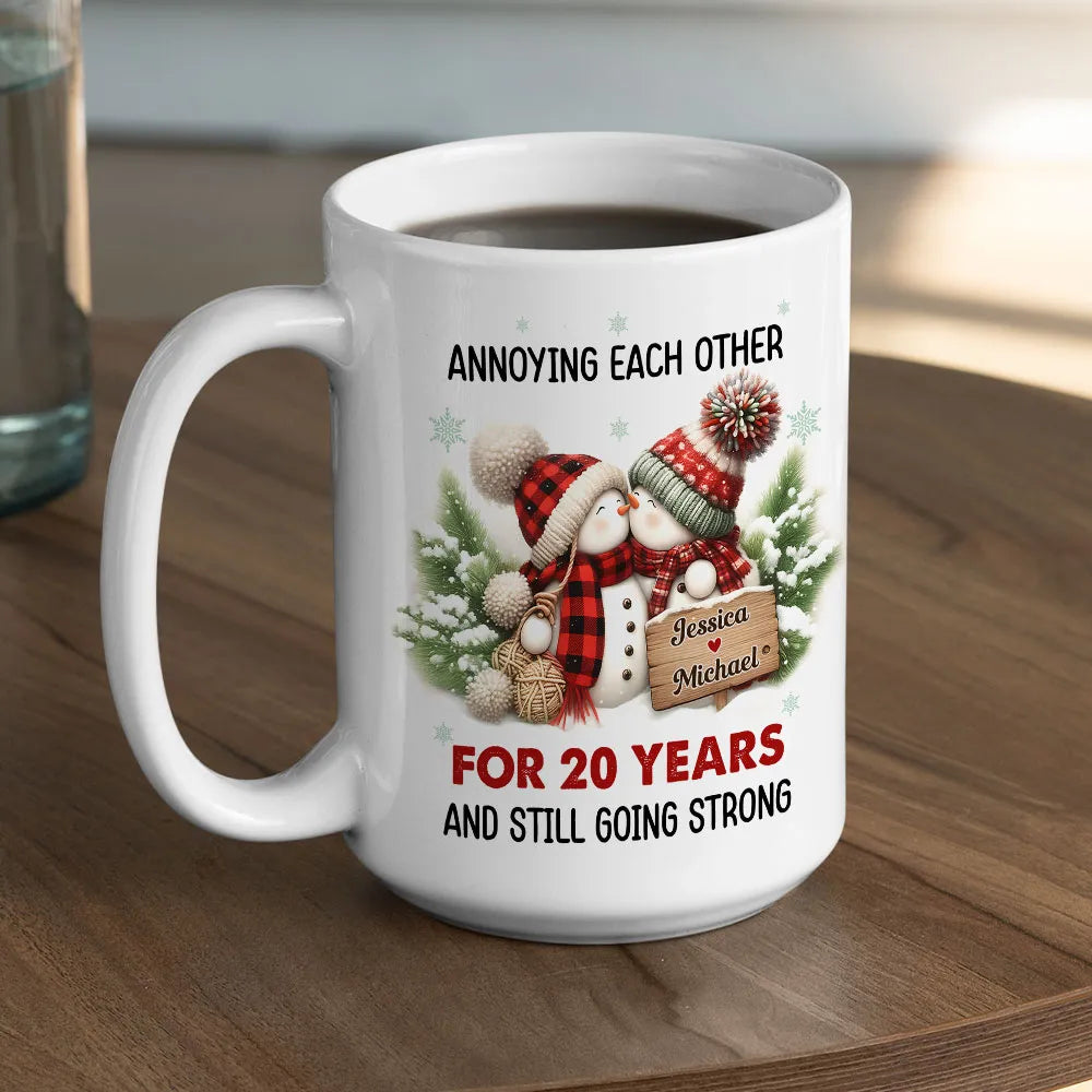 Personalized Anniversary Mug for Couples - Cute Snowman Design - 1 Year Celebration Cup MagicInPrints