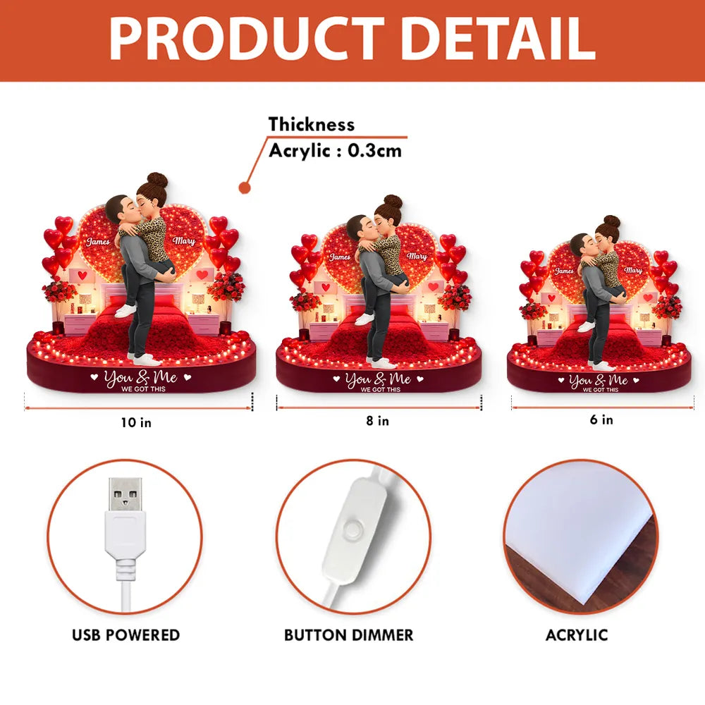 Personalized Romantic Couple Figurine with LED Heart - Anniversary Gift Plaque MagicInPrints