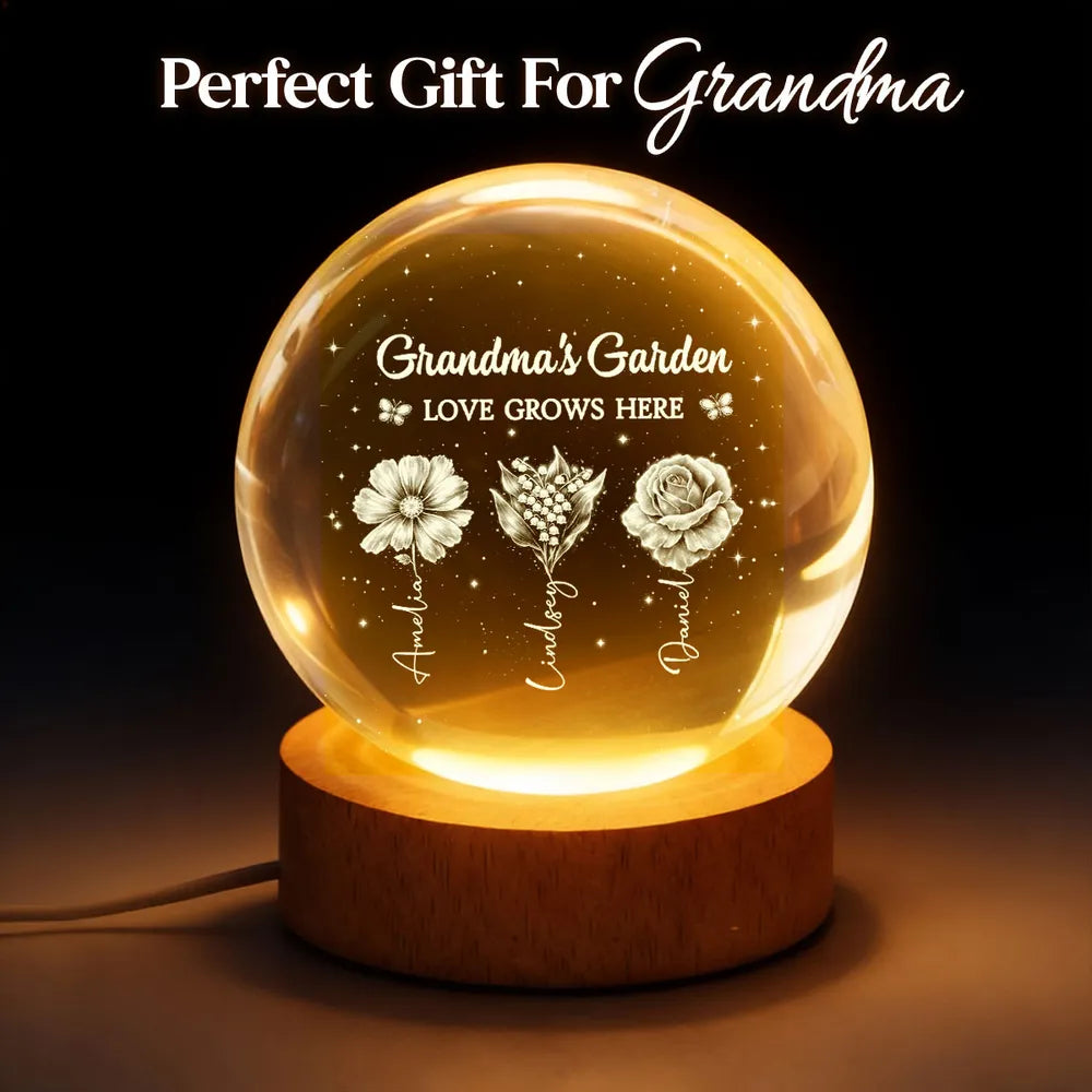 Personalized LED Night Light for Grandma - Custom Floral Keepsake Lamp MagicInPrints