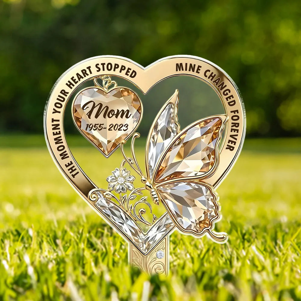 Personalized Memorial Garden Stake for Mom - Heart and Butterfly Design Sign MagicInPrints