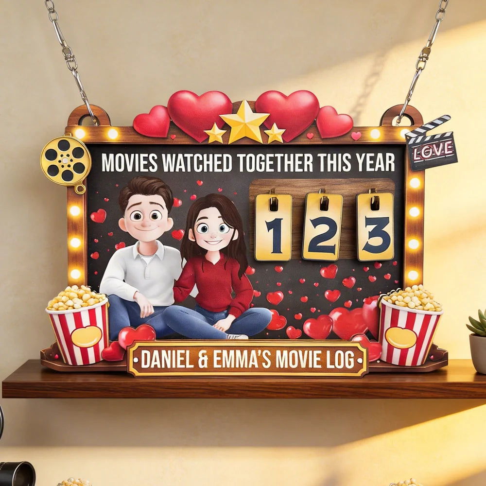 Personalized Couples Movie Log Sign - Romantic Movie Night Decor Sign MagicInPrints