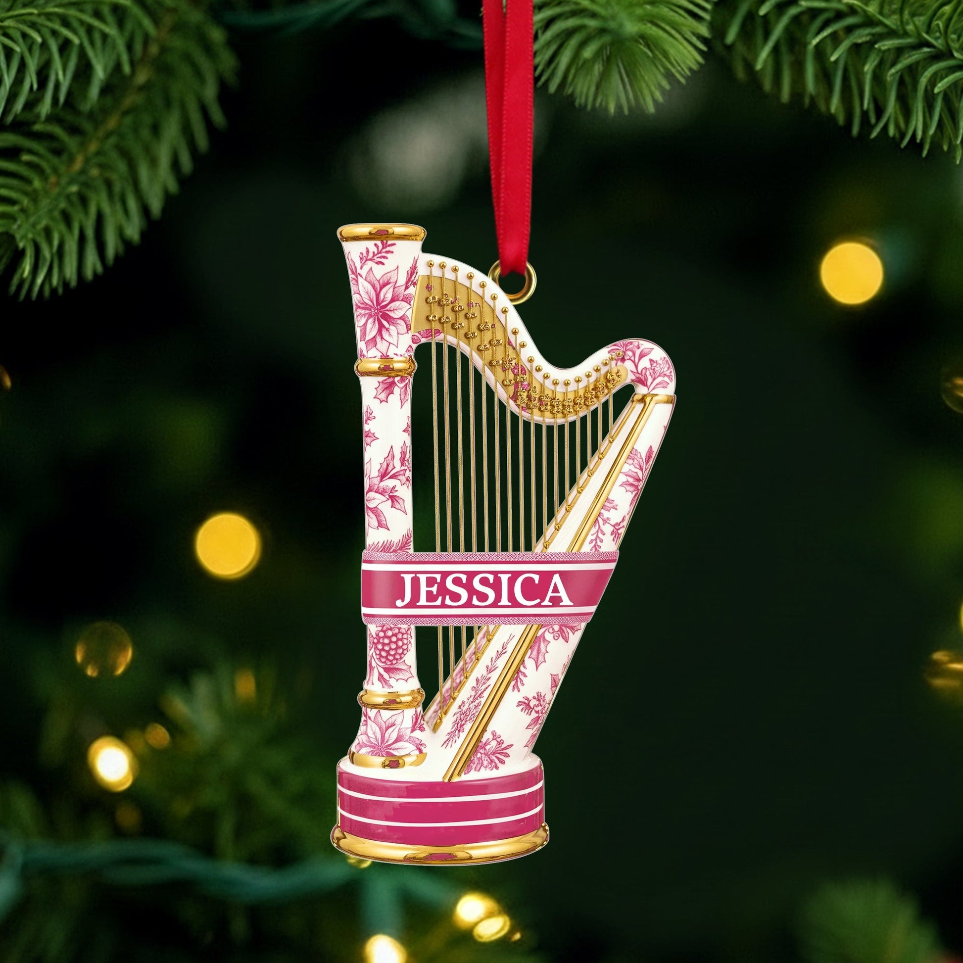 Harp Toile de Jouy Ornament - Personalized Gift For Music Lovers Ornament MagicInPrints