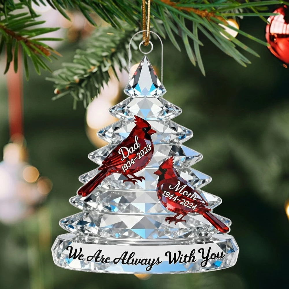 Personalized Memorial Christmas Ornament for Family - Crystal Tree with Cardinals Ornament MagicInPrints