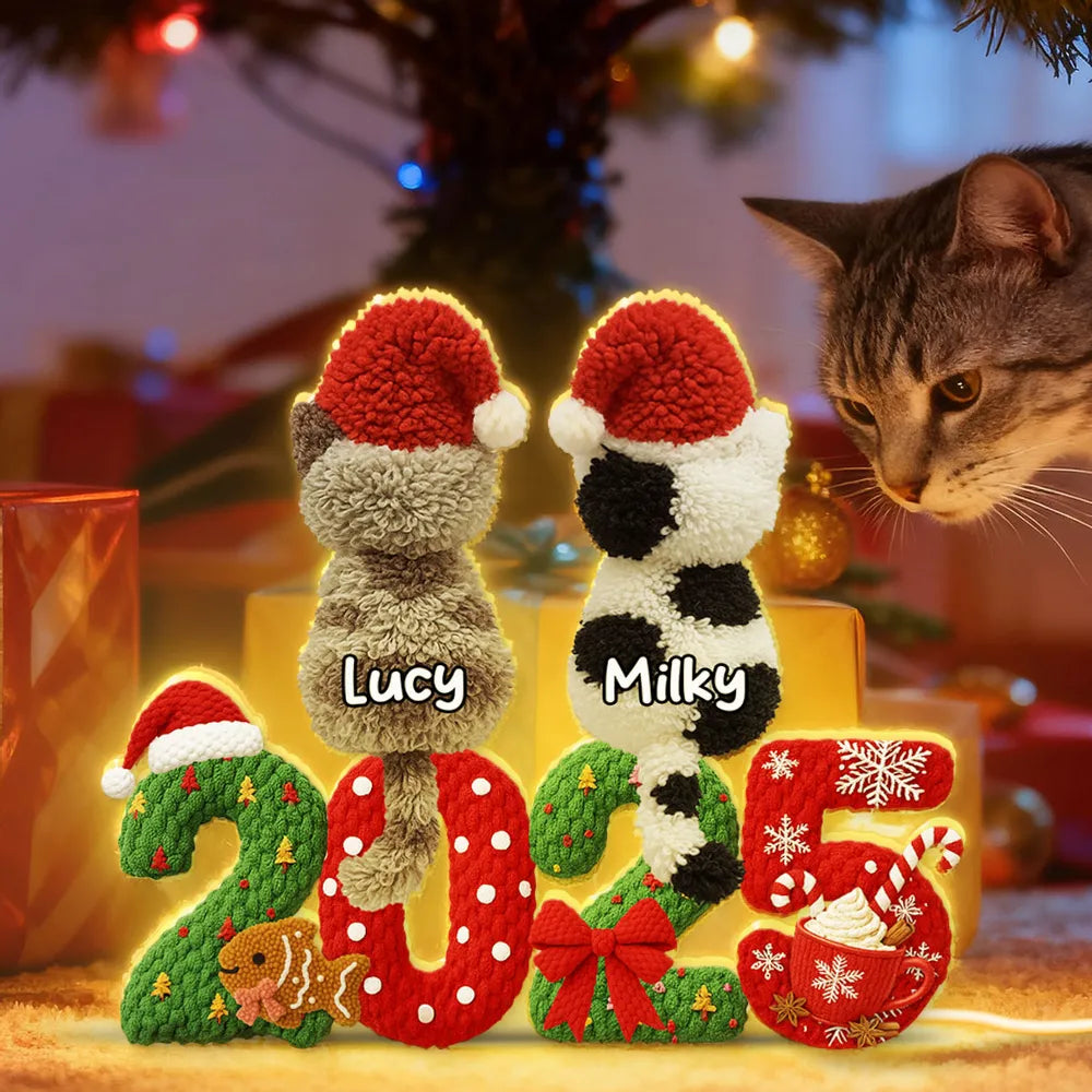 Personalized Cat Christmas Decoration with Names - Holiday 2025 Gift Plaque MagicInPrints
