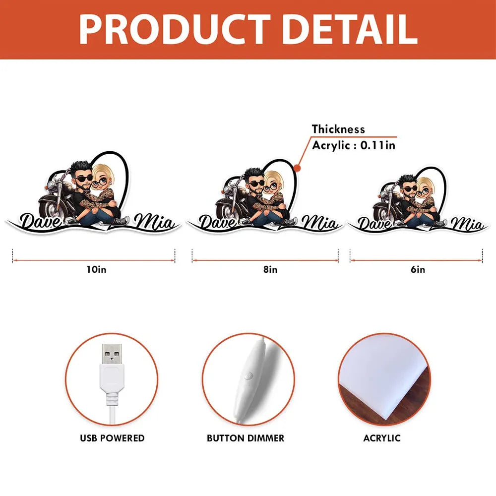 Custom Romantic Couple LED Lamp for Bikers - Personalized Gift for Valentine's Day Plaque MagicInPrints