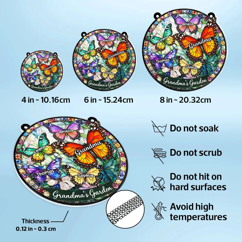 Personalized Stained Glass Suncatcher for Grandma - Butterfly Design for Mother's Day Ornament MagicInPrints
