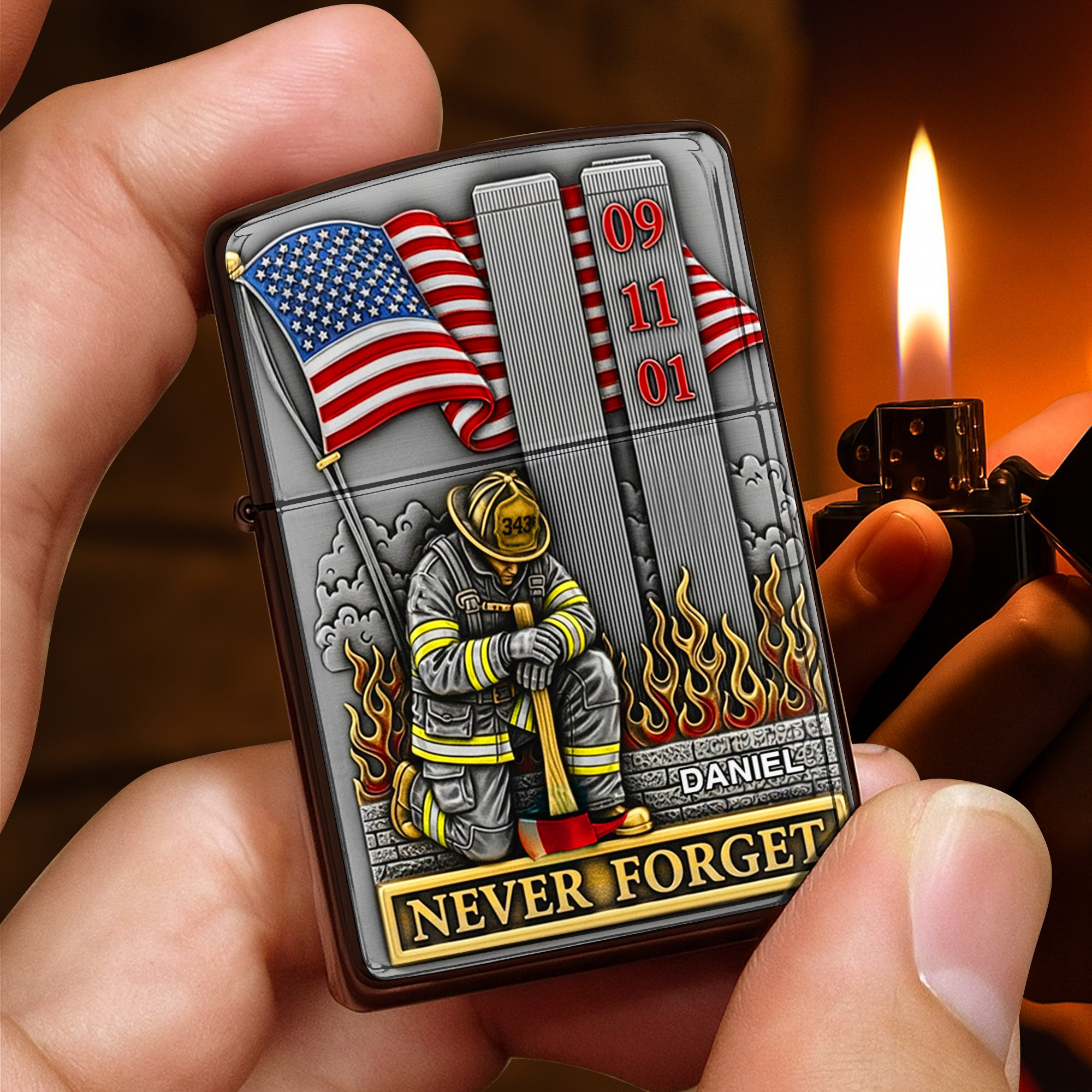 "Never Forget: A Tribute to Our Heroes" - Personalized Lighter - Custom Gift for Firefighters and Rescue Heroes Lighter MagicInPrints