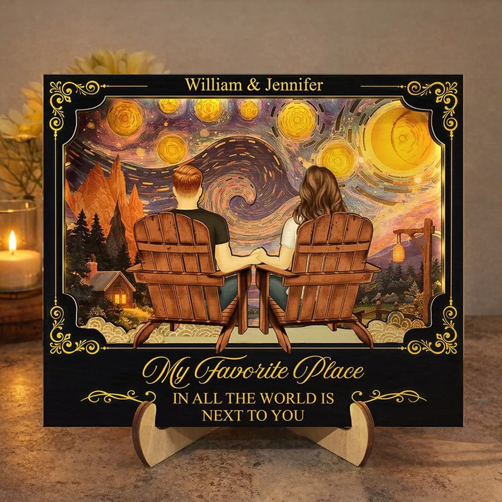 Custom Romantic Wooden Plaque for Couples - Starry Night Design Plaque MagicInPrints