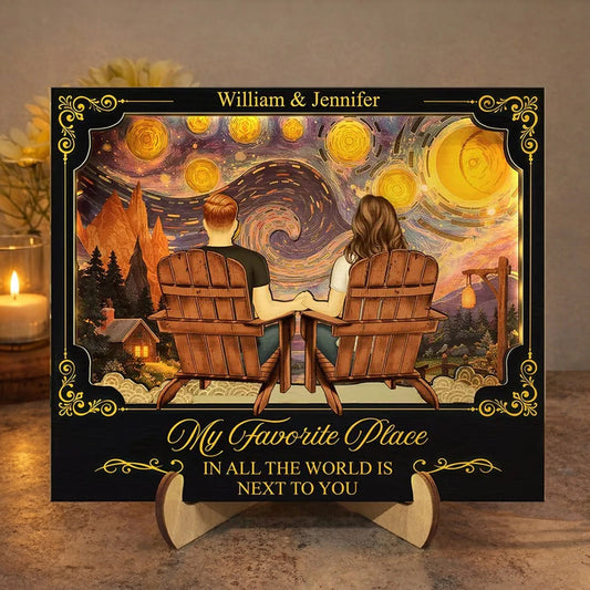 Custom Romantic Wooden Plaque for Couples - Starry Night Design Plaque MagicInPrints