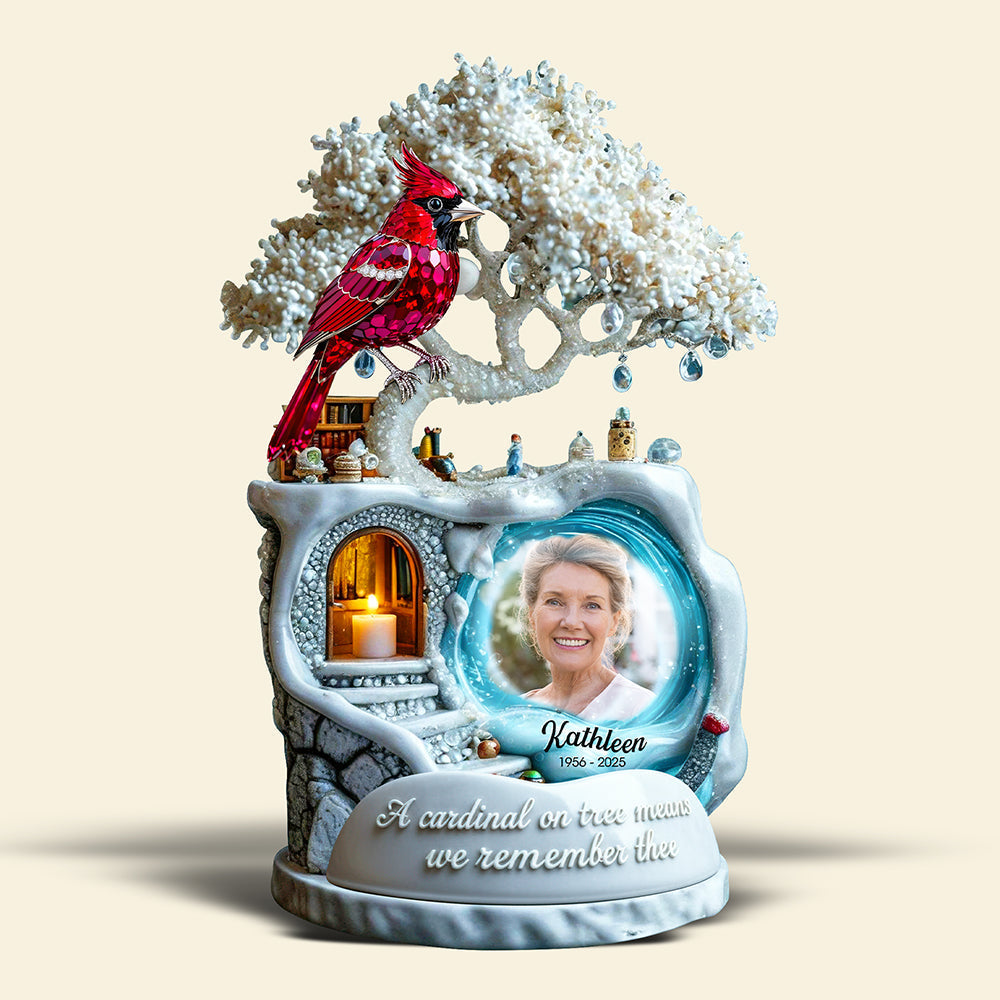 A Cardinal on Tree Means We Remember Thee - Custom Photo Memorial Keepsake Shaped Plaques MagicInPrints